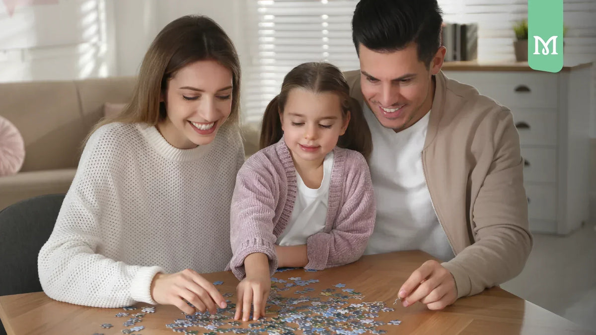 family solving a puzzle