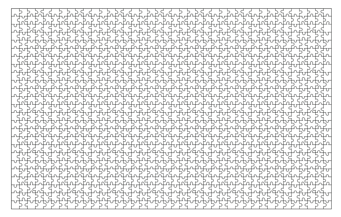 Jigsaw puzzle template with white pieces on a gray background