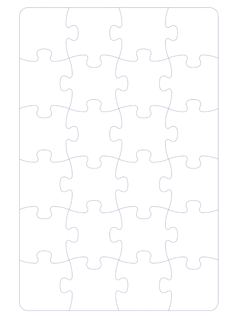 Blank white puzzle with 30 pieces on a white background