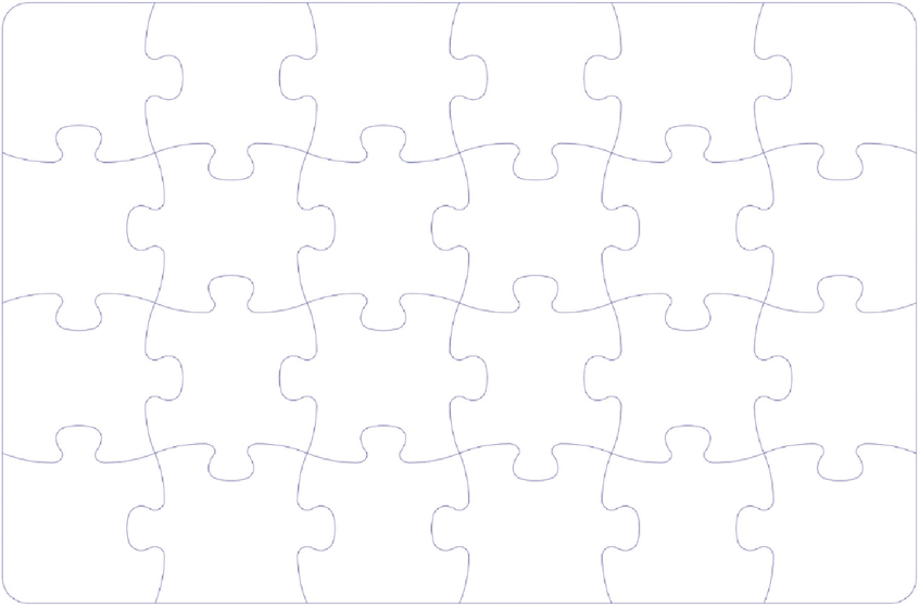 Blank white puzzle with 30 pieces on a white background