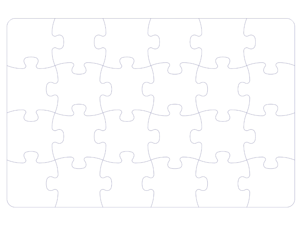 Blank white puzzle with 36 pieces on a white background