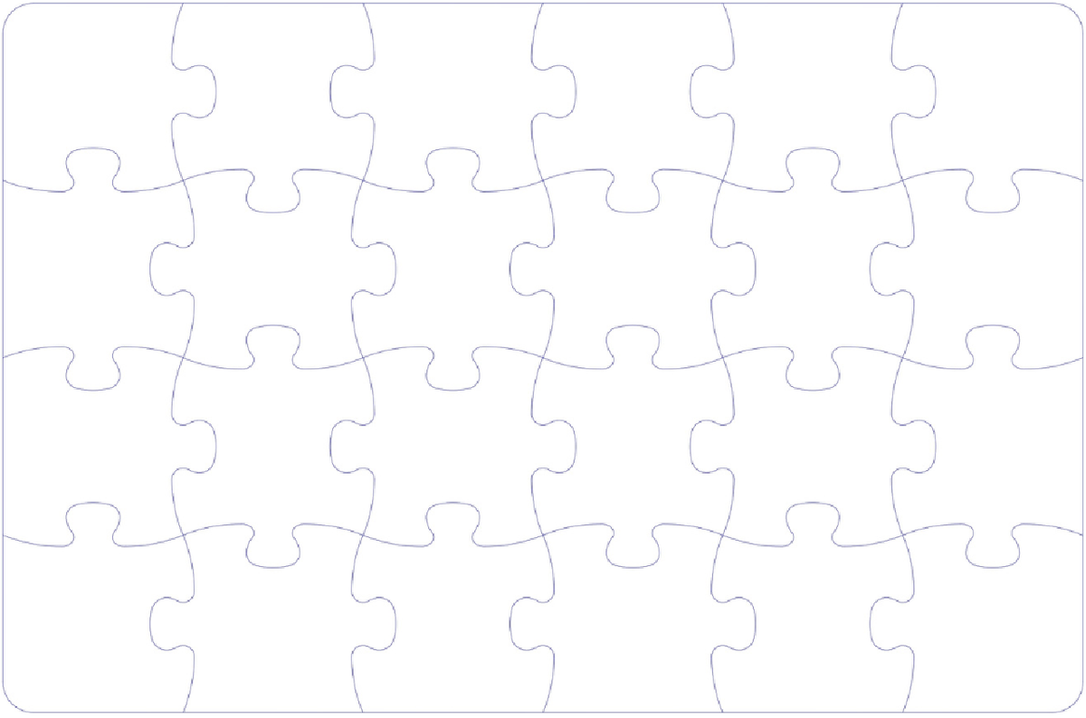 Blank white puzzle with 36 pieces on a white background